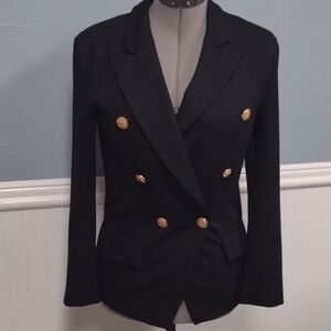 Attitude Unknown Chic Black Double-Breasted Blazer with Gold Accents